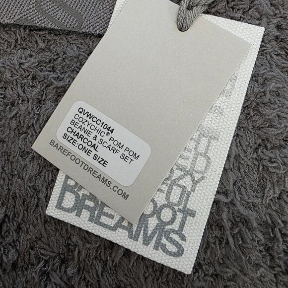 Barefoot Dreams CozyChic Pom Pom Beanie & Oversized Scarf Set Charcoal Gray NWT main image 4